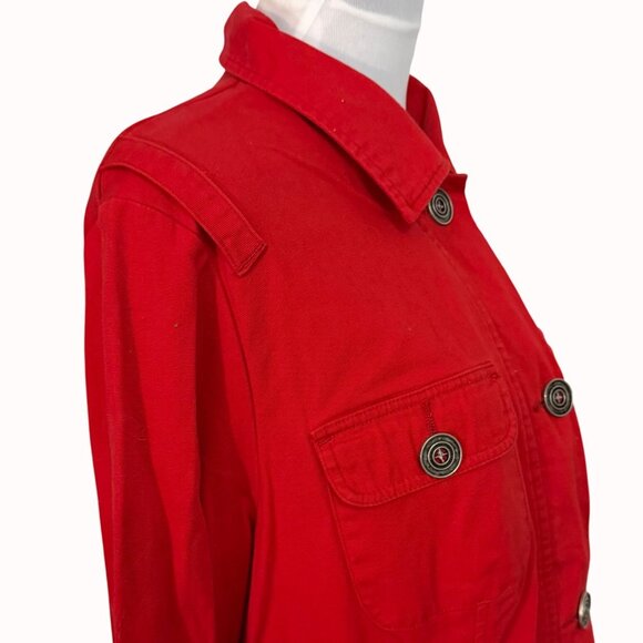 Avenue Jeans Barn Style Jacket Red Size 18/20 Denim Front Jersey Back Medallions - Picture 5 of 13